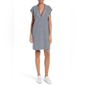 ATM Anthony Thomas Melillo Extended Shoulder Piqué Striped Dress White and Navy